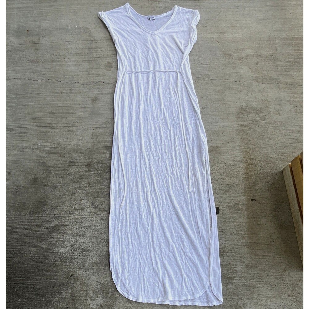 White Solid Maxi Dress Womens XS V-Neck Cap Sleeve Long Sheer Cover-Up Boho